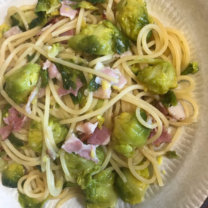 芽キャベツとベーコンのワンポットパスタ